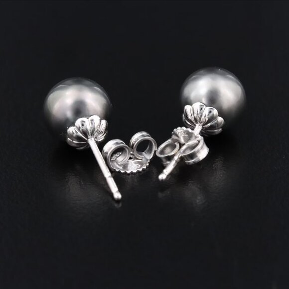 Mikimoto 18K Dark Grey Pearl Solitaire Earrings - Picture 3 of 5